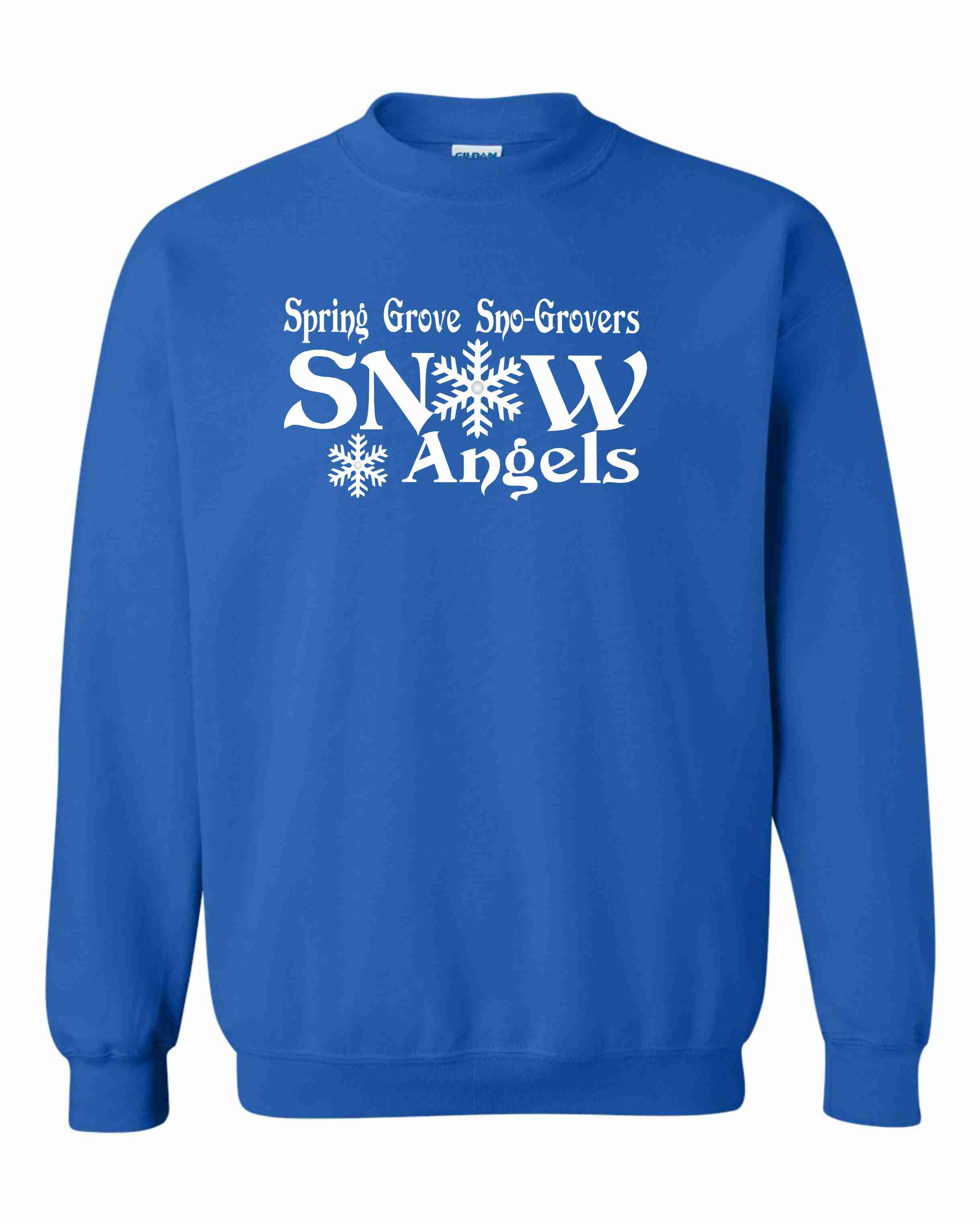 Ladies Unisex Cut Crewneck with White Glitter Snow Angel Image
