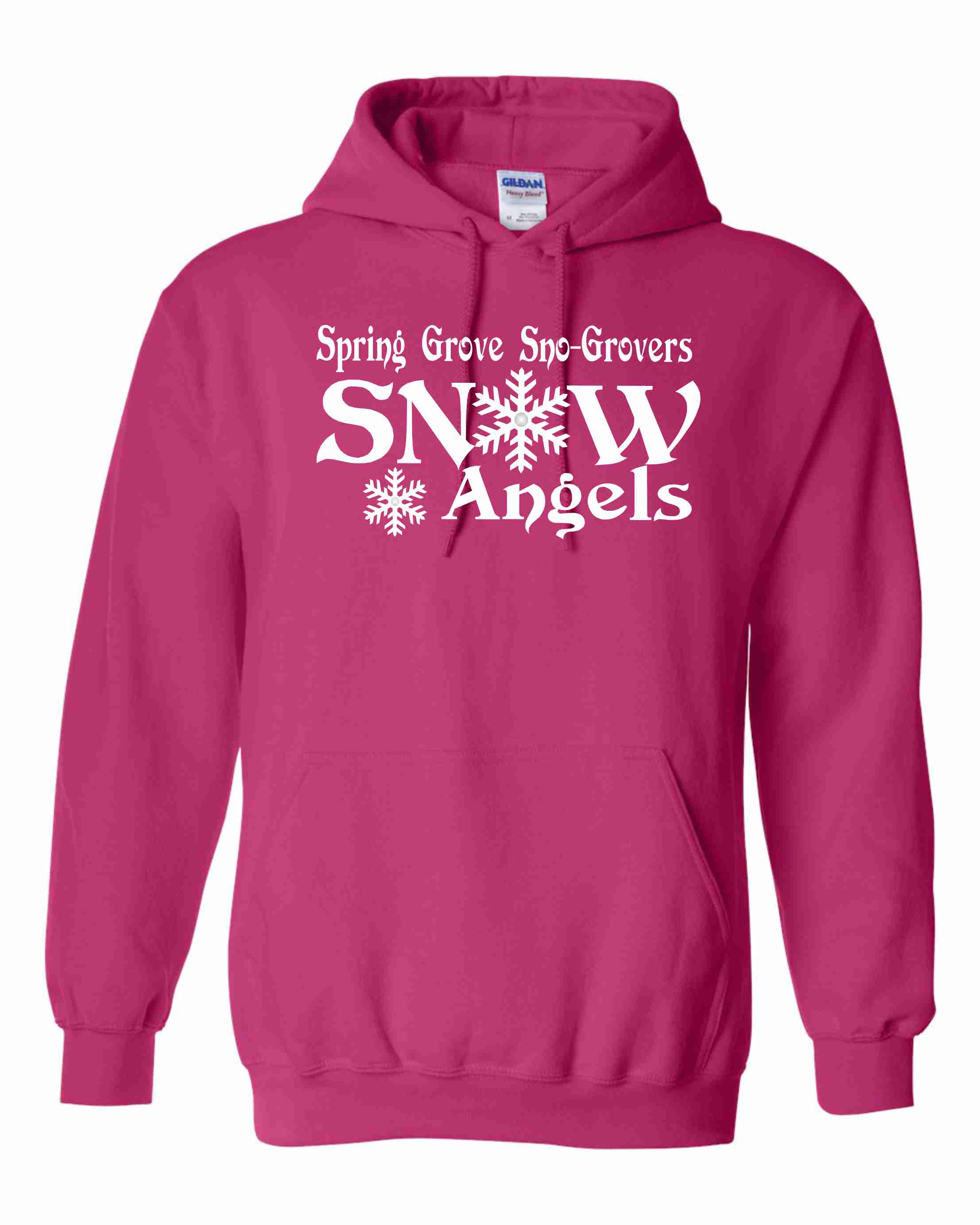 Ladies Unisex Cut Hoodie with White Snow Angel Glitter Print