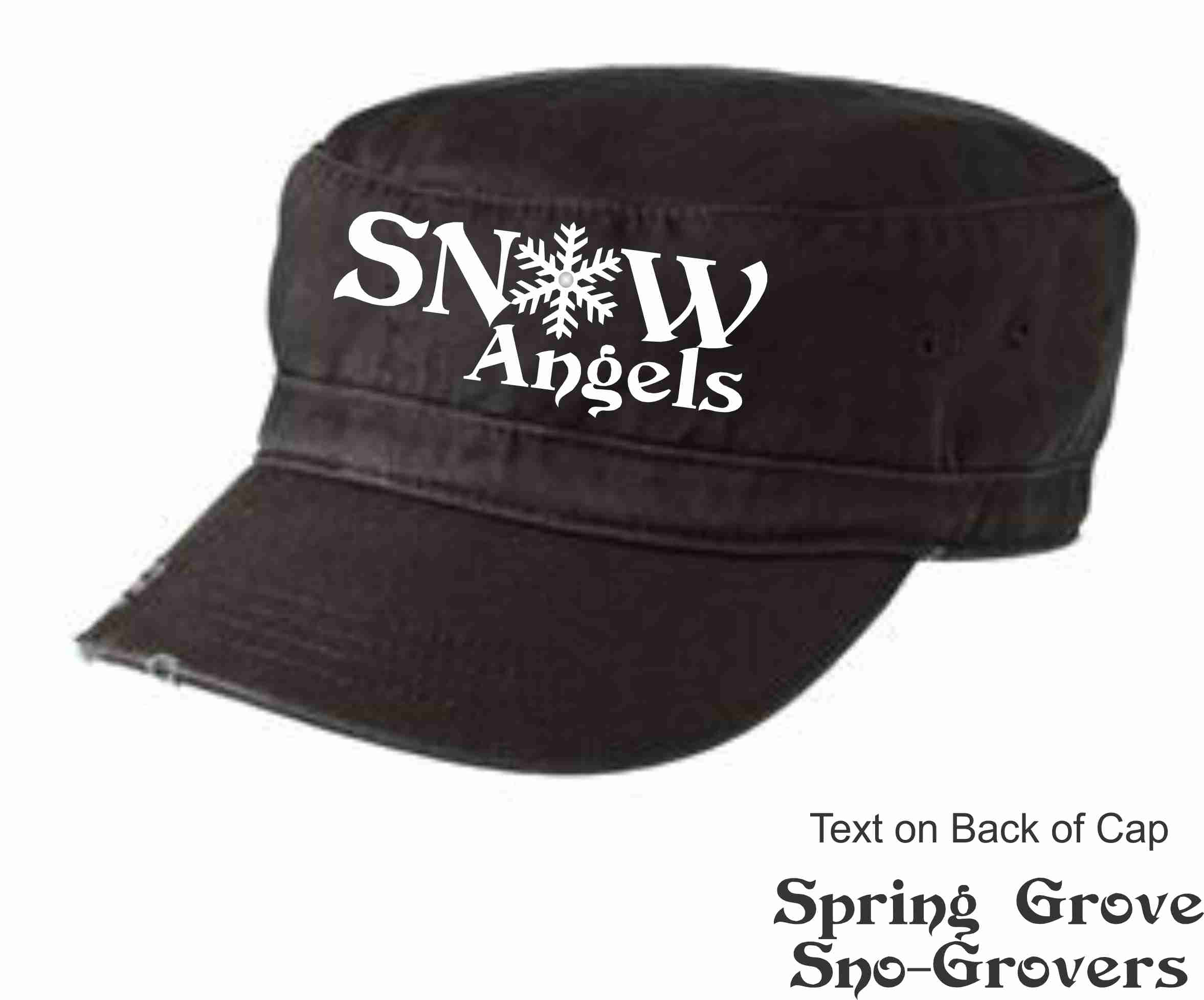 Ladies Black Military Style Distressed Cap with White Glitter Print