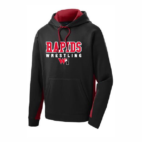 Colorblock Performance Hoodie<br>Black/Red<br>Front Printed Logo