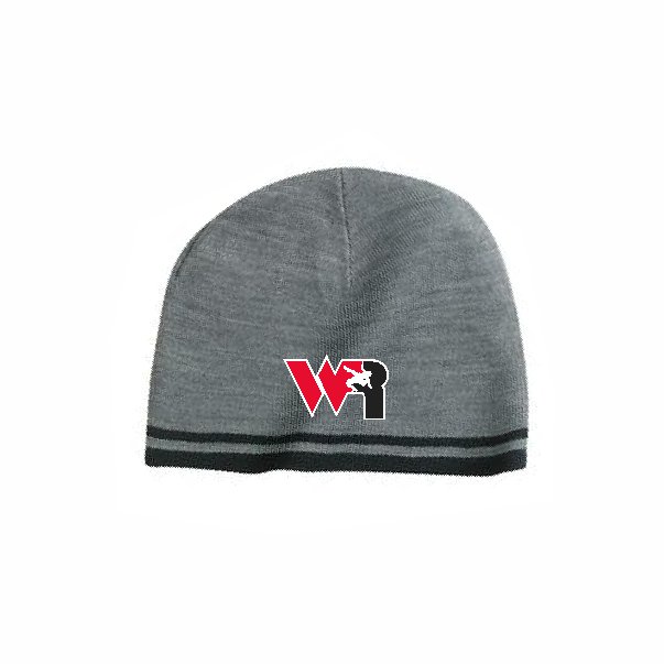 Knit Beanie Hat<br>Grey with Black<br>Embroidered Logo