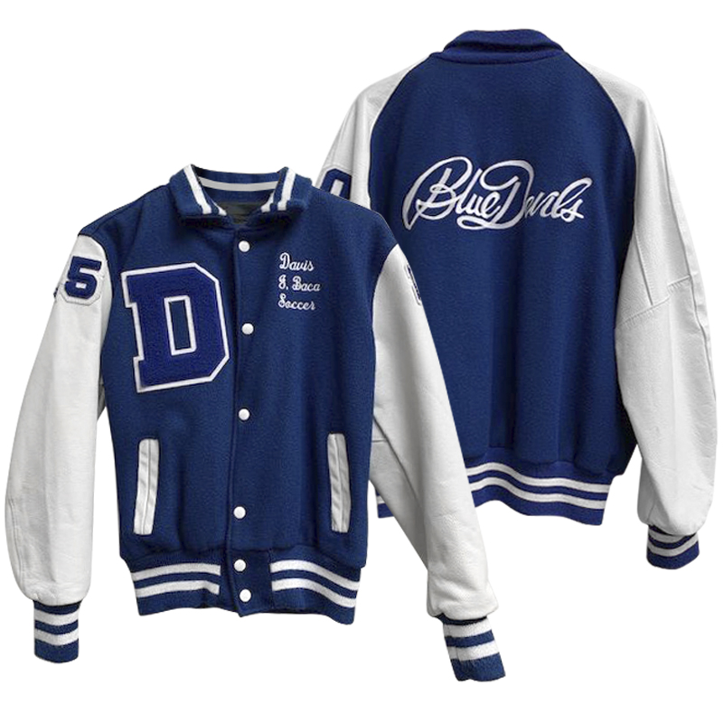 141 RAGLAN SLEEVE LETTERMAN JACKET WITH BLUE DEVIL TEXT