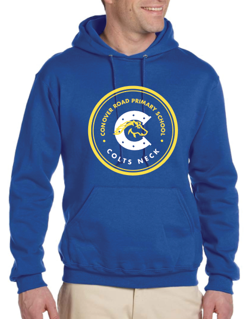 E) Royal Blue JERZEE Hooded Sweatshirt CONOVER ROAD PRIMARY SCHOOL