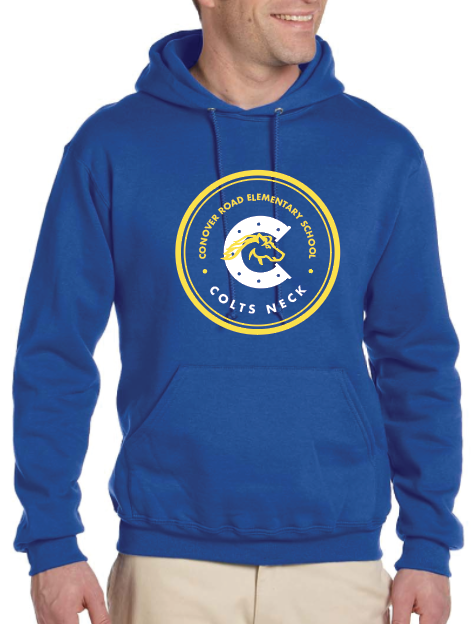 E2) Royal Blue JERZEE Hooded Sweatshirt CONOVER ROAD ELEMENTARY SCHOOL