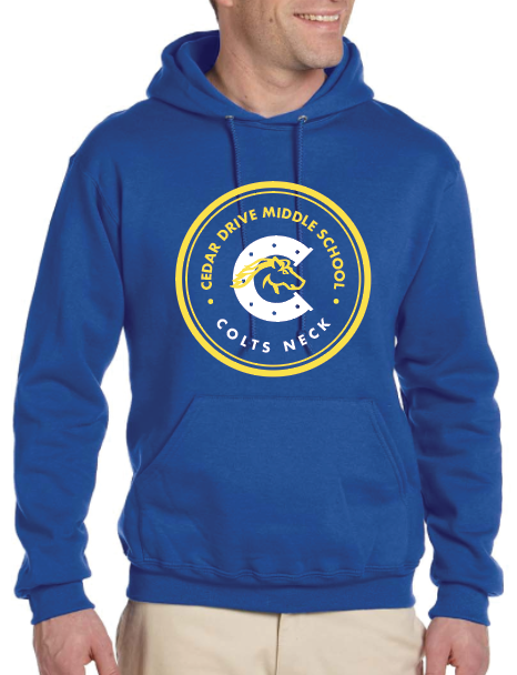 E3) Royal Blue JERZEE Hooded Sweatshirt CEDAR DRIVE MIDDLE SCHOOL