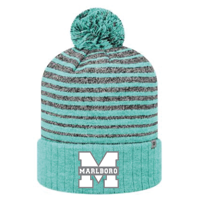 L) Top of the World Ritz Knit Cap, Tiff Blue, Embroidered (White & Grey Thread)