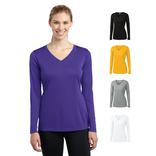 Ladies Long Sleeve V-neck Wicking Tee