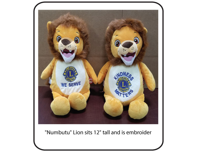 "Numbutu" Lion sits 12" tall and is embroider 
