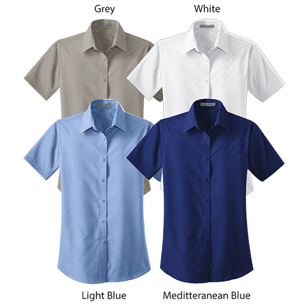 M. AL633 - Ladies' Short Sleeve Poplin Dress Shirt. Embroidered ACME logo on left chest.
