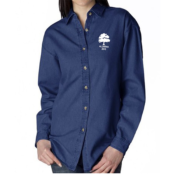 M. 8966E2 - Ladies' Embroidered Long Sleeve Denim Shirt.