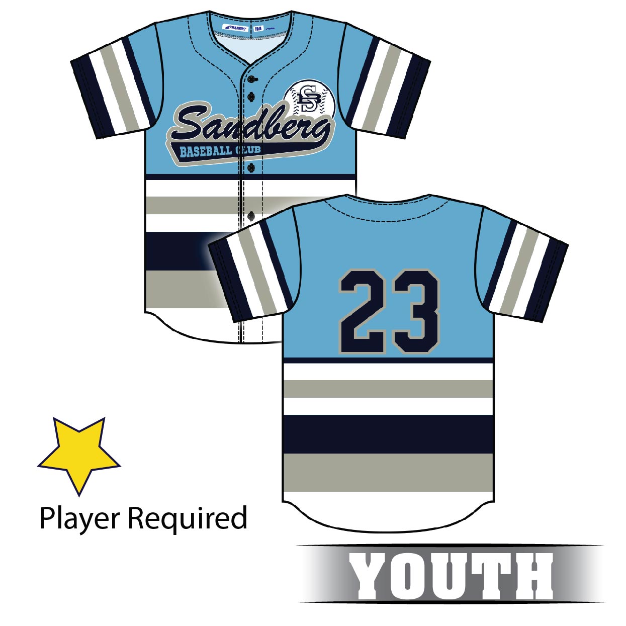 909- J-BS64C YOUTH Full Sublimation Full Button Jersey