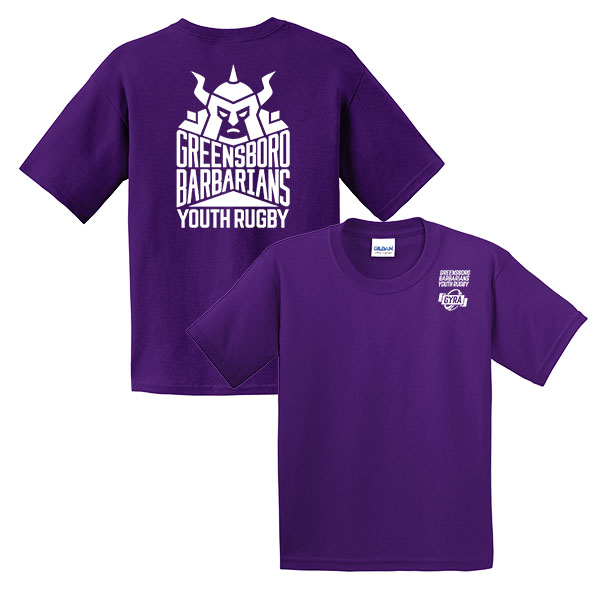 01 T-Shirt with GYRA Logo on front and Barbarians Youth Rugby on back