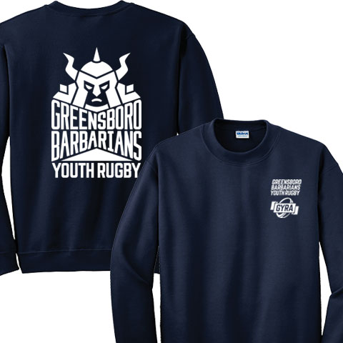 07 Crewneck Sweatshirt with GYRA Logo on front and Barbarians Youth Rugby on back