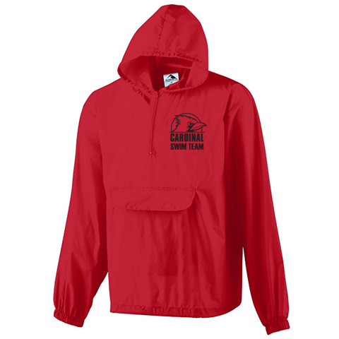 #08C Half-zip pullover, hood with drawcord, folds in to zippered front pocket