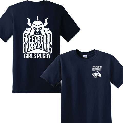 02 T-Shirt with GYRA Logo on front and Barbarians Girls Rugby on back