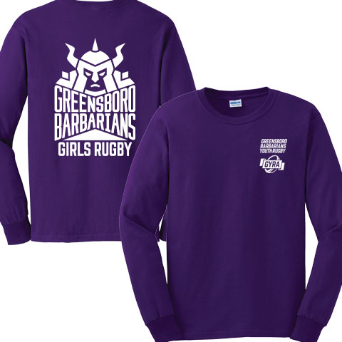 06 Long Sleeve with GYRA Logo on front and Barbarians Girls Rugby on back