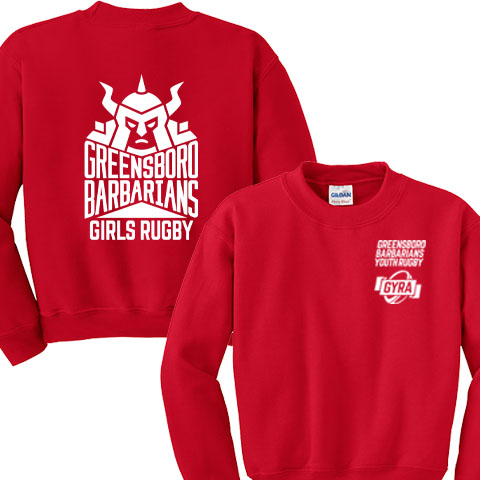 08 Crewneck Sweatshirt with GYRA Logo on front and Barbarians Girls Rugby on back