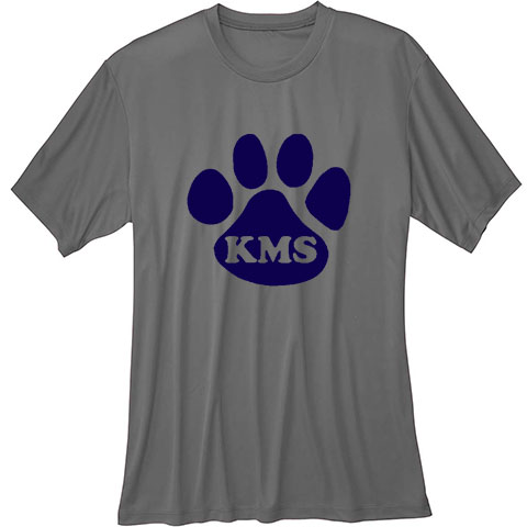 #05 Short Sleeve Polyester Wicking T-shirt with a large or small KMS Paw Logo