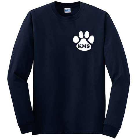 #08 Long Sleeve Cotton T-shirt with a large or small KMS Paw Logo
