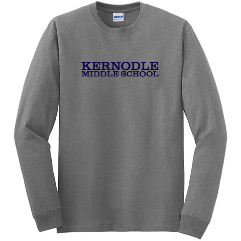 #09 Long Sleeve Cotton T-shirt with a large or small Kernodle Middle School Logo