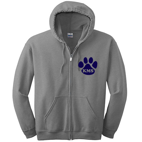 #17 Zippered Hoodie with a small KMS Paw Logo