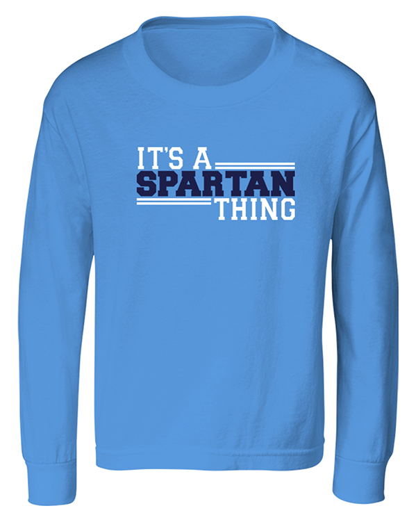 30. Youth Carolina Blue Long Sleeve Shirt- ICS logo