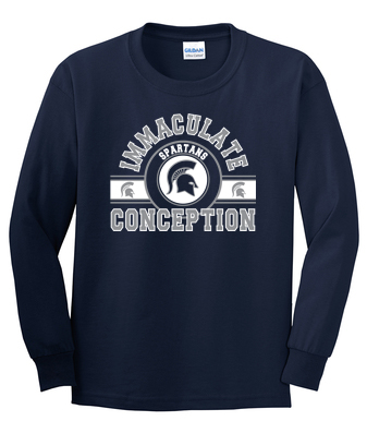31. Youth Navy Long Sleeve Shirt- Spartanlogo