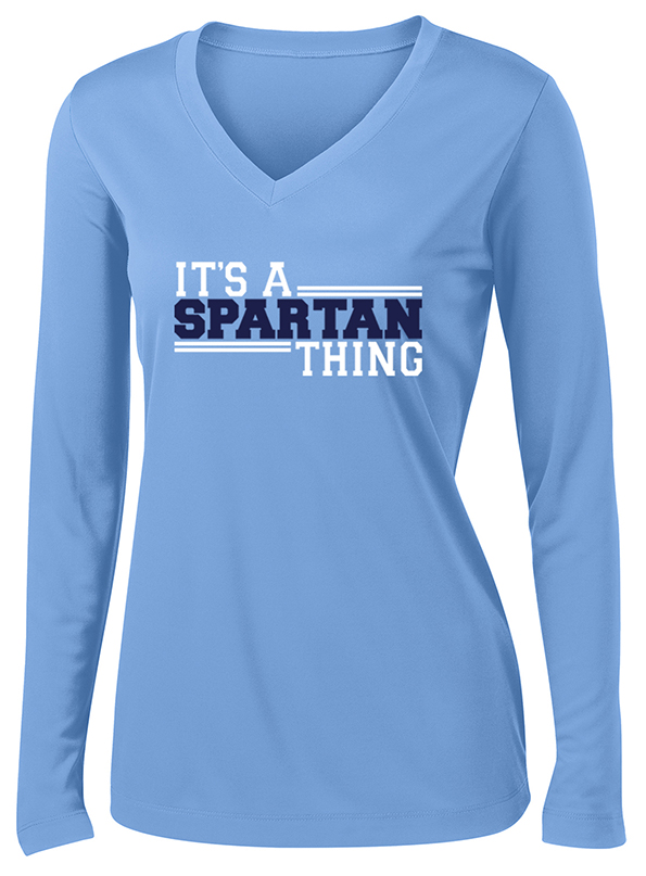 17. Ladies Carolina Blue Long Sleeve 100% POLYSTER Shirt - ICS logo