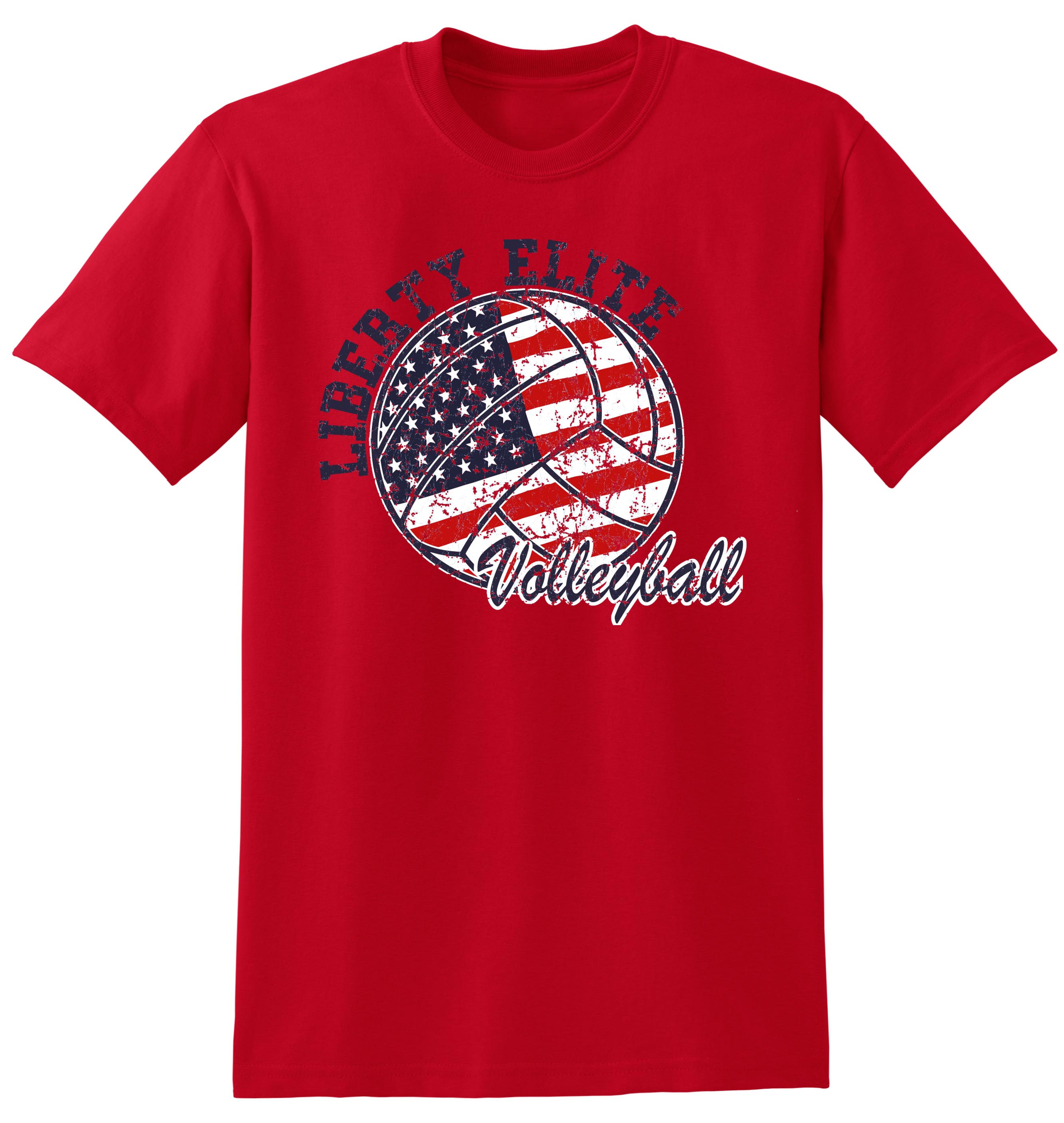 LEU-8000RD-VB ADULT UNISEX RED 50/50 BLEND SHORT SLEEVE TEE WITH VOLLEYBALL LOGO