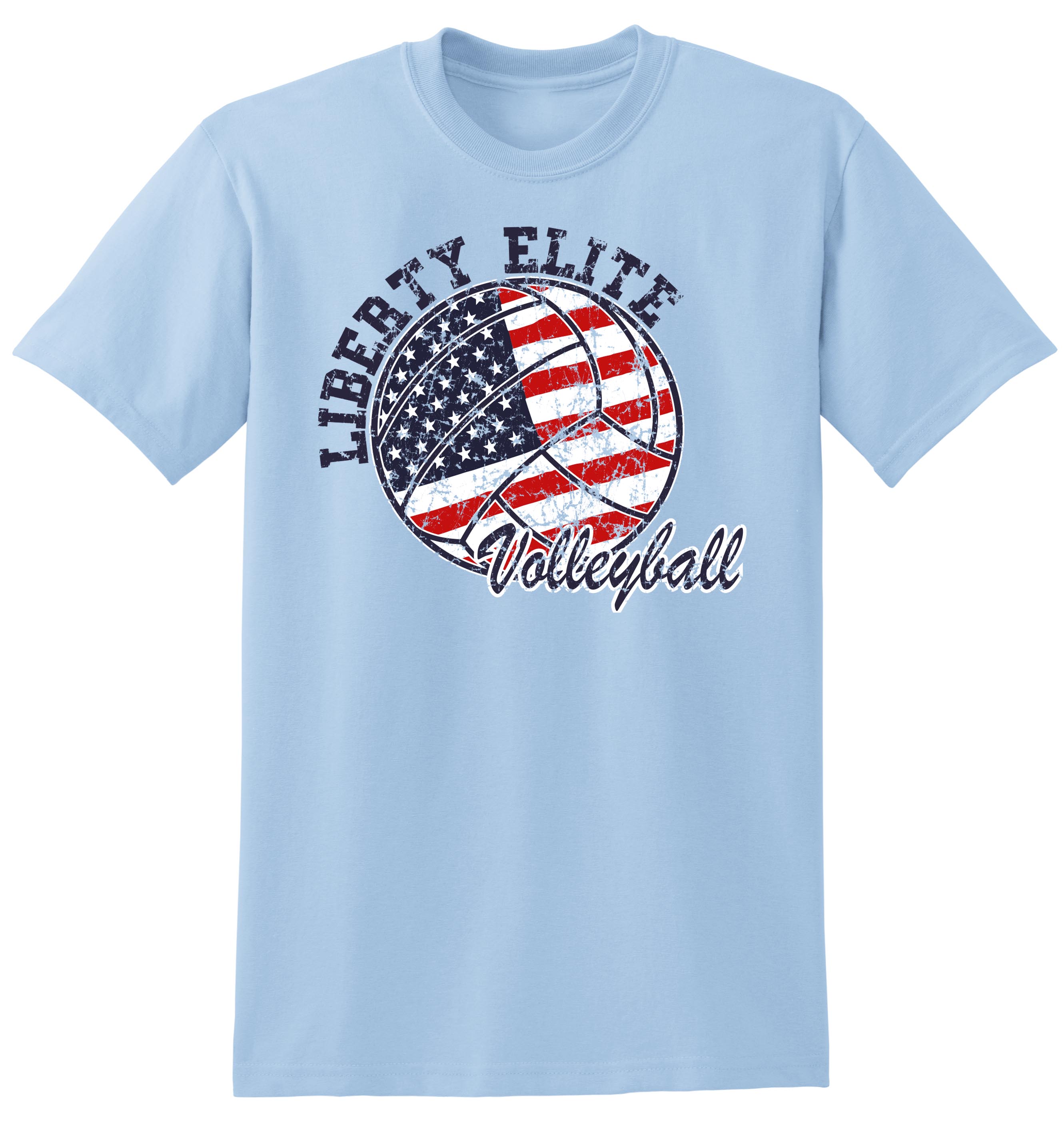 LEU-8000LB-VB ADULT UNISEX LIGHT BLUE 50/50 BLEND SHORT SLEEVE TEE WITH VOLLEYBALL LOGO