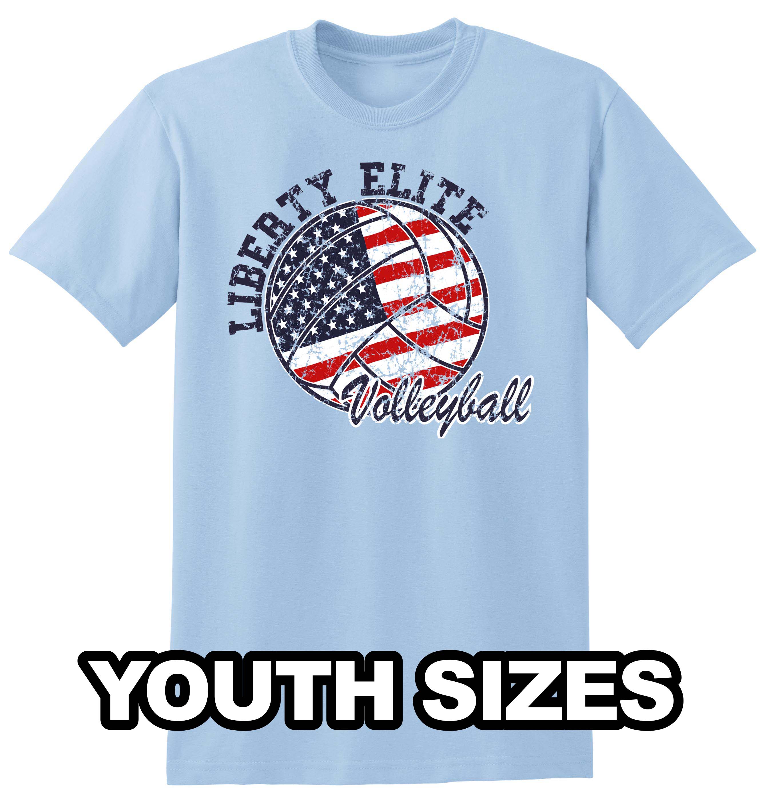LEB-8000BLB-VB YOUTH UNISEX LIGHT BLUE 50/50 BLEND SHORT SLEEVE TEE WITH VOLLEYBALL LOGO