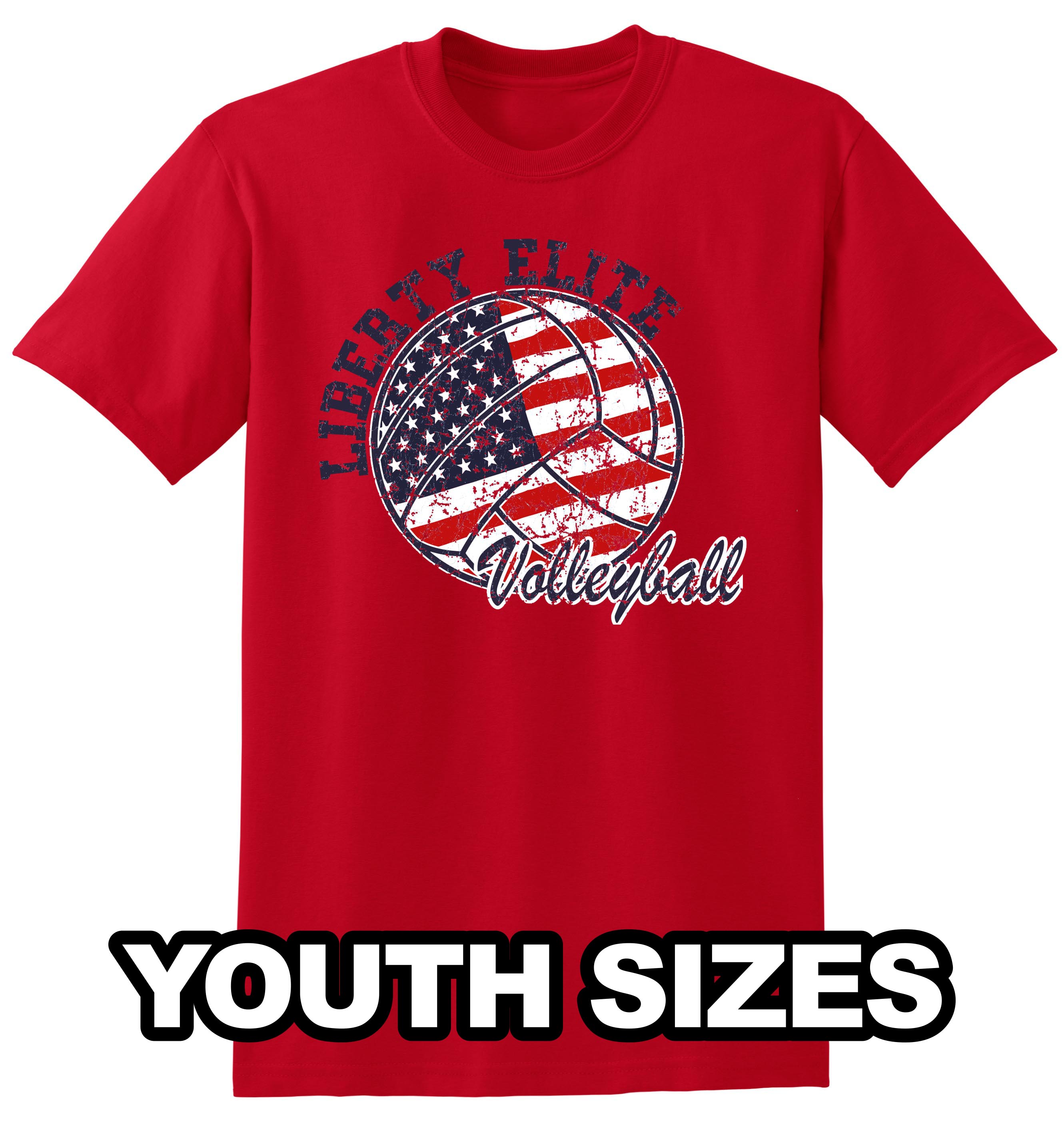 LEB-8000BRD-VB YOUTH UNISEX RED 50/50 BLEND SHORT SLEEVE TEE WITH VOLLEYBALL LOGO
