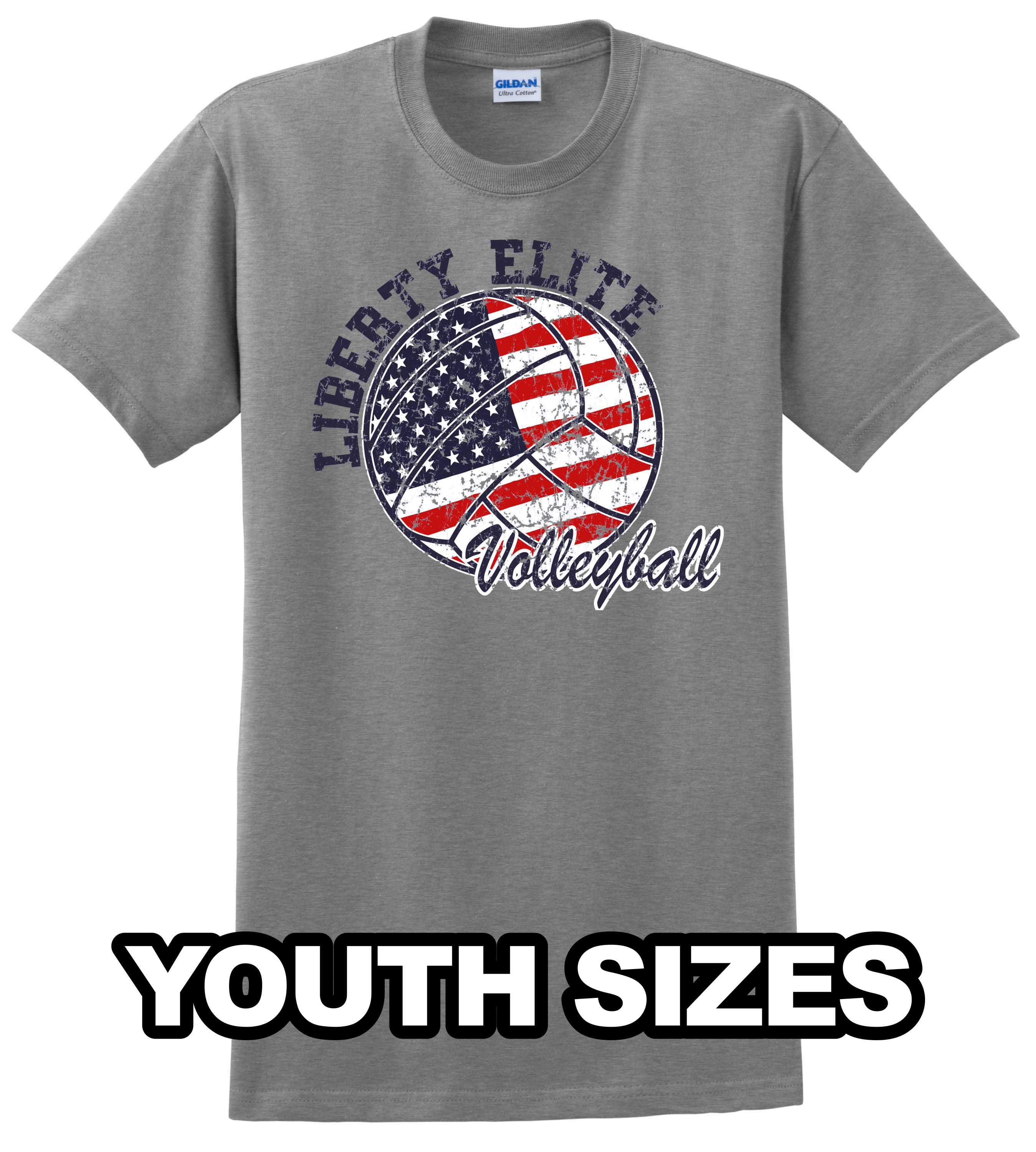LEB-8000BSG-VB YOUTH UNISEX SPORTS GREY 50/50 BLEND SHORT SLEEVE TEE WITH VOLLEYBALL LOGO
