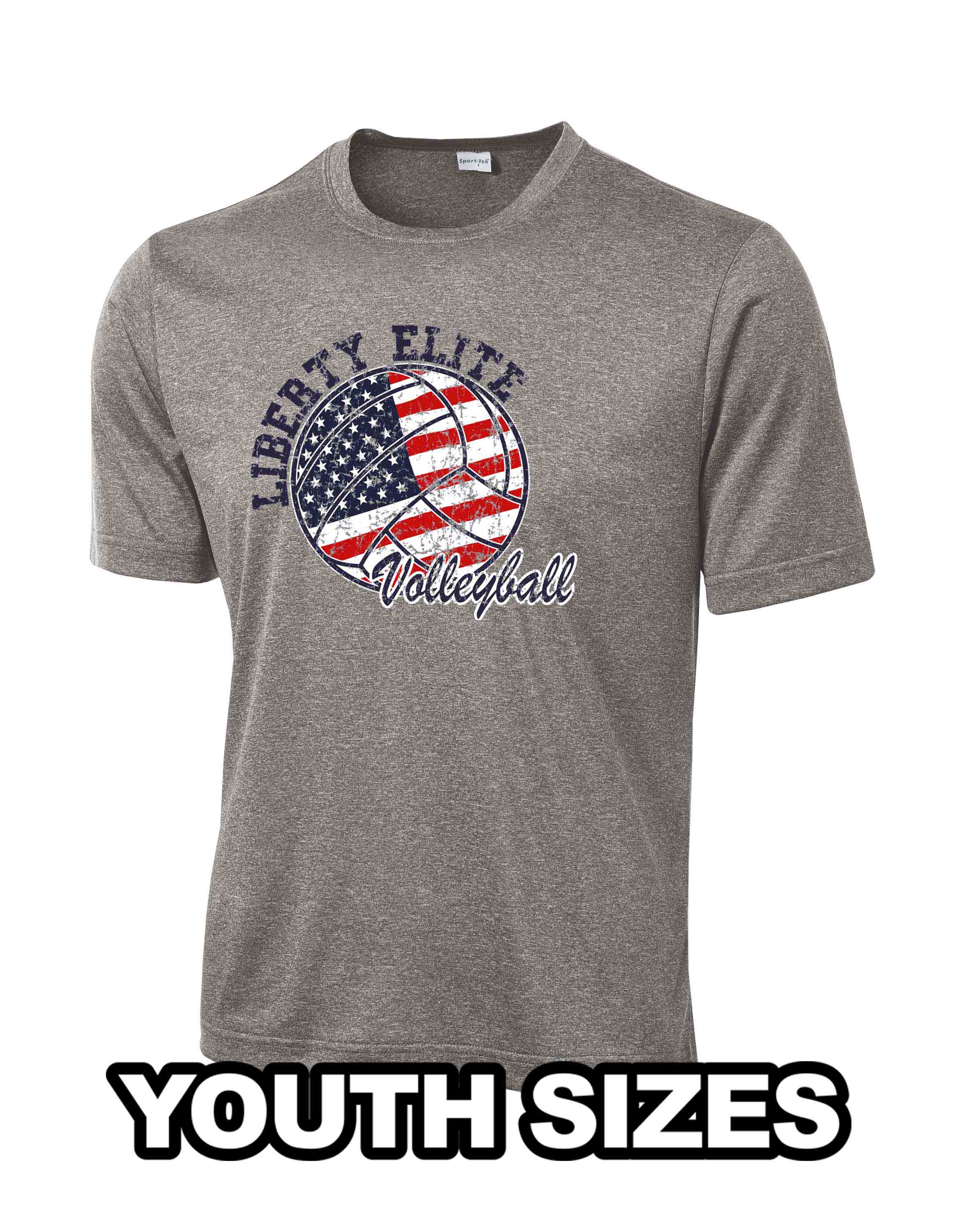 LEB-YST360GRY-VB YOUTH UNISEX VINTAGE HEATHER SHORT SLEEVE MOISTURE WICKING TEE WITH VOLLEYBALL LOGO