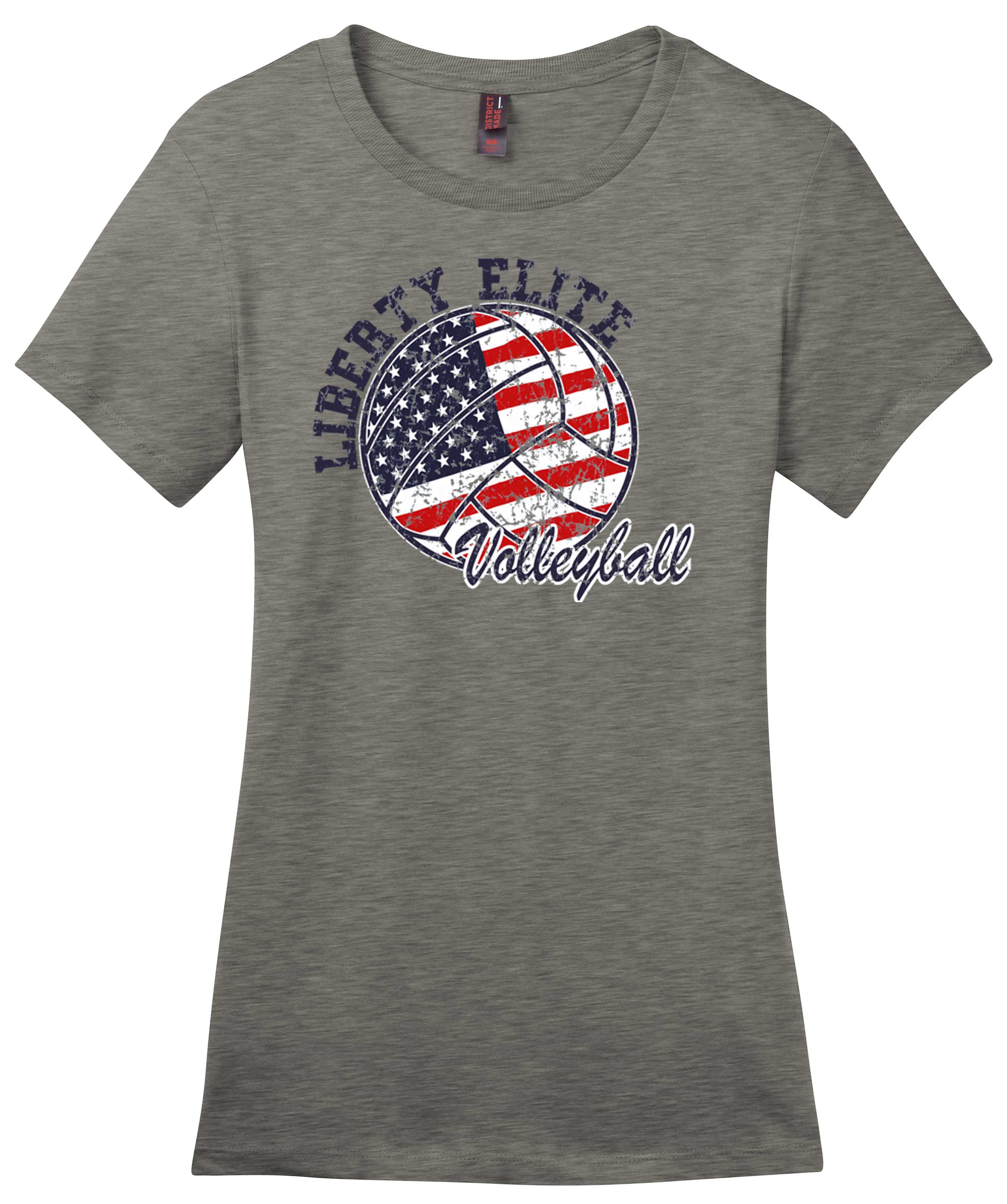 LEL-DM104LGRY-VB LADIES GRAY CREW NECK 100% RINGSPUN COTTON TEE WITH VOLLEYBALL LOGO