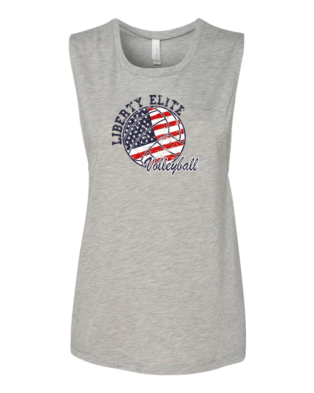 LEL-8803GRY-VB LADIES GRAY BELLA CANVAS 4.0 OZ FLOWY SLEEVELESS MUSCLE SHIRT WITH VOLLEYBALL LOGO