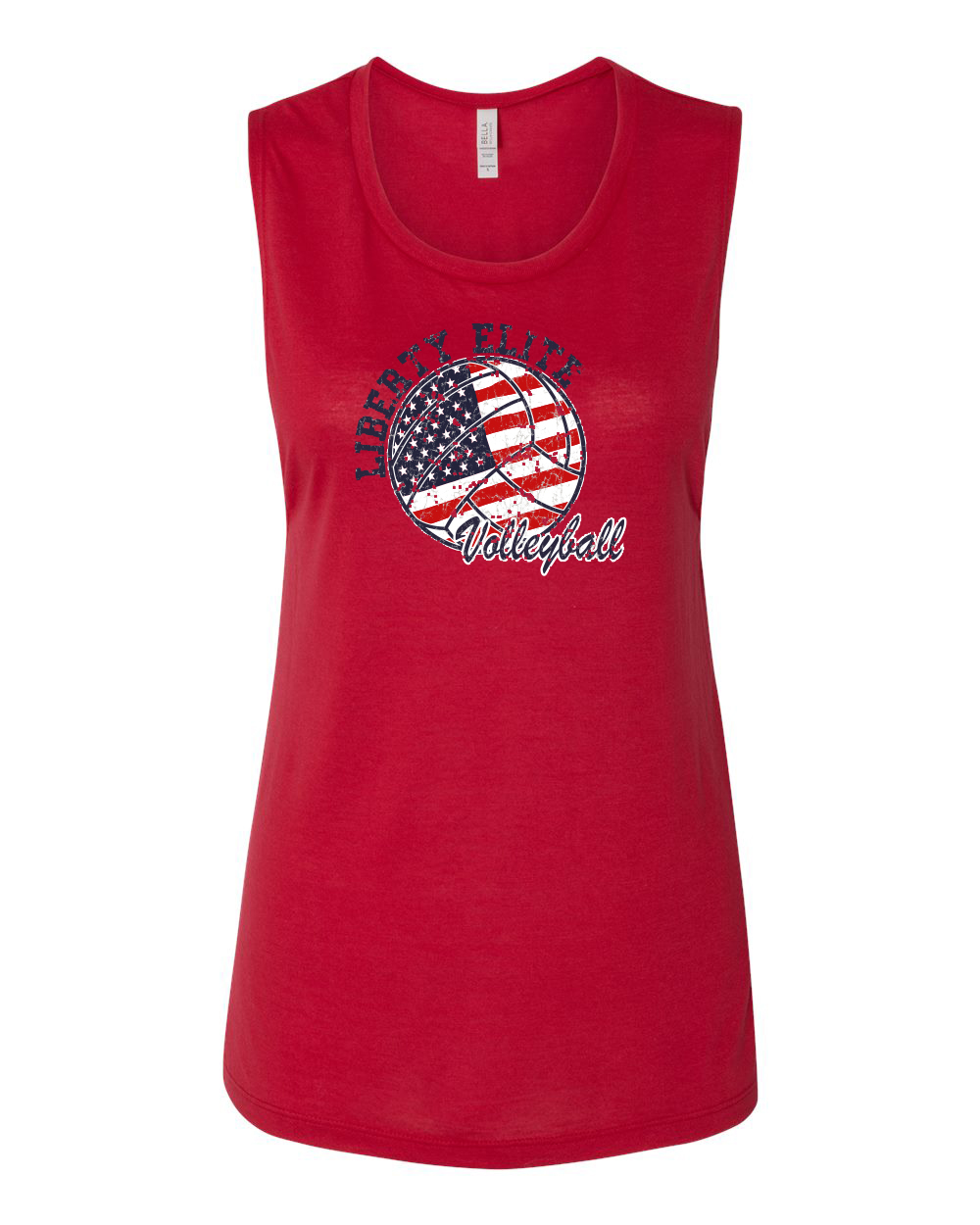 LEL-8803RD-VB LADIES RED BELLA CANVAS 4.0 OZ FLOWY SLEEVELESS MUSCLE SHIRT WITH VOLLEYBALL LOGO