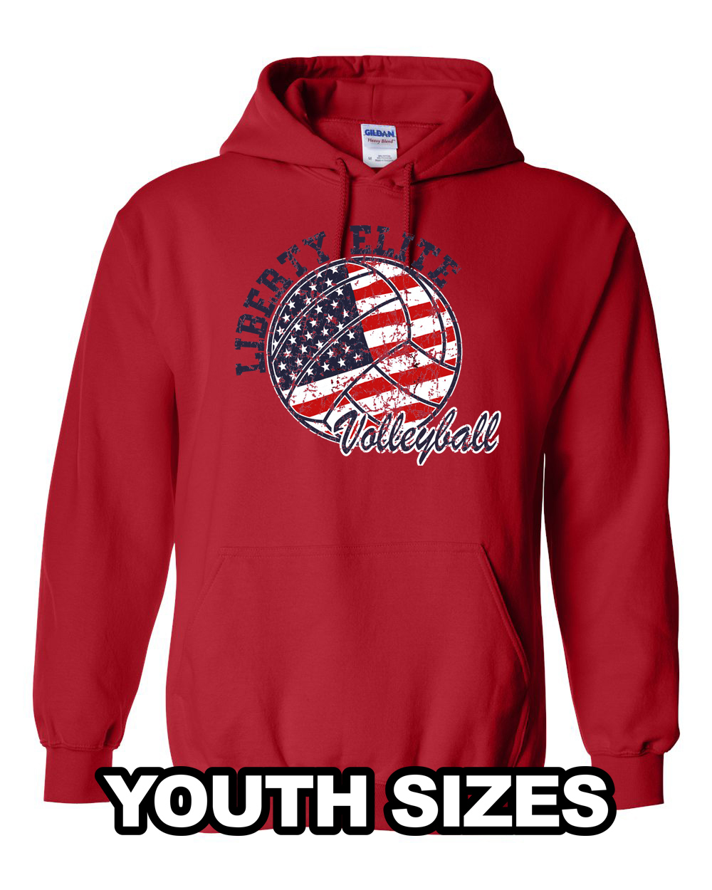 LEB-18500BRD-VB YOUTH UNISEX RED 50/50 BLEND HOODIE WITH VOLLEYBALL LOGO
