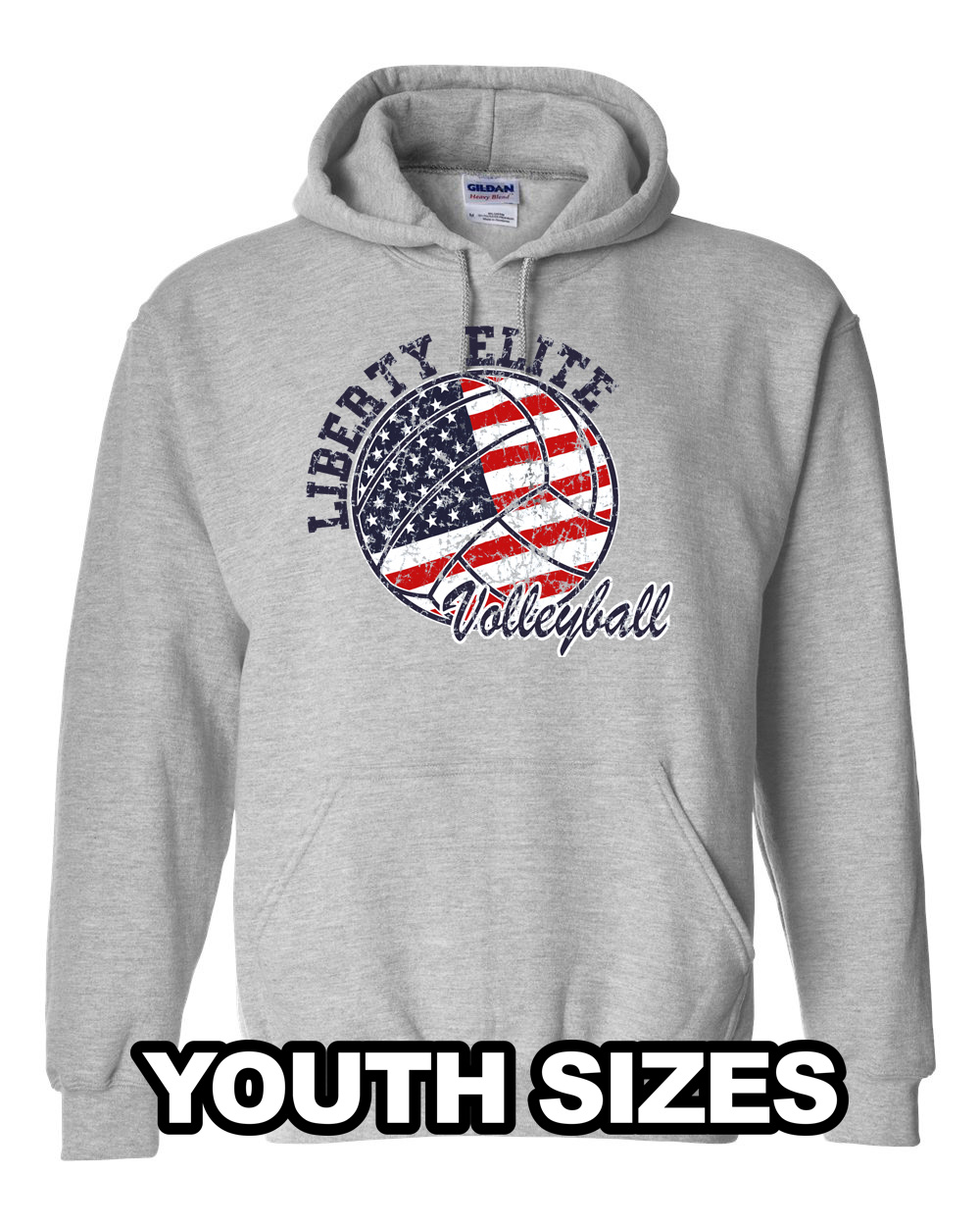 LEB-18500BGRY-VB YOUTH UNISEX SPORTS GRAY 50/50 BLEND HOODIE WITH VOLLEYBALL LOGO