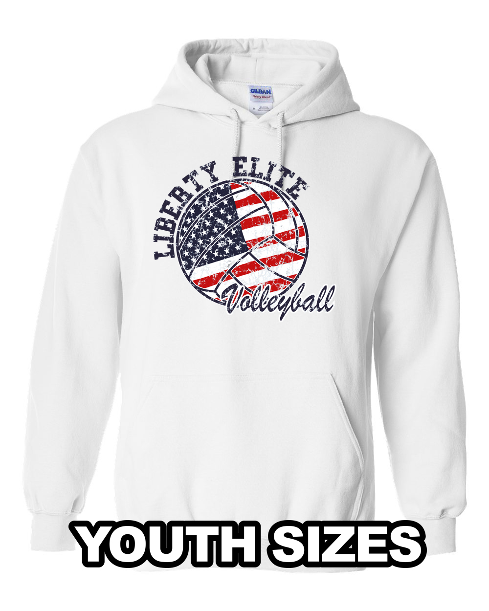 LEB-18500BWHT-VB YOUTH UNISEX WHITE 50/50 BLEND HOODIE WITH VOLLEYBALL LOGO