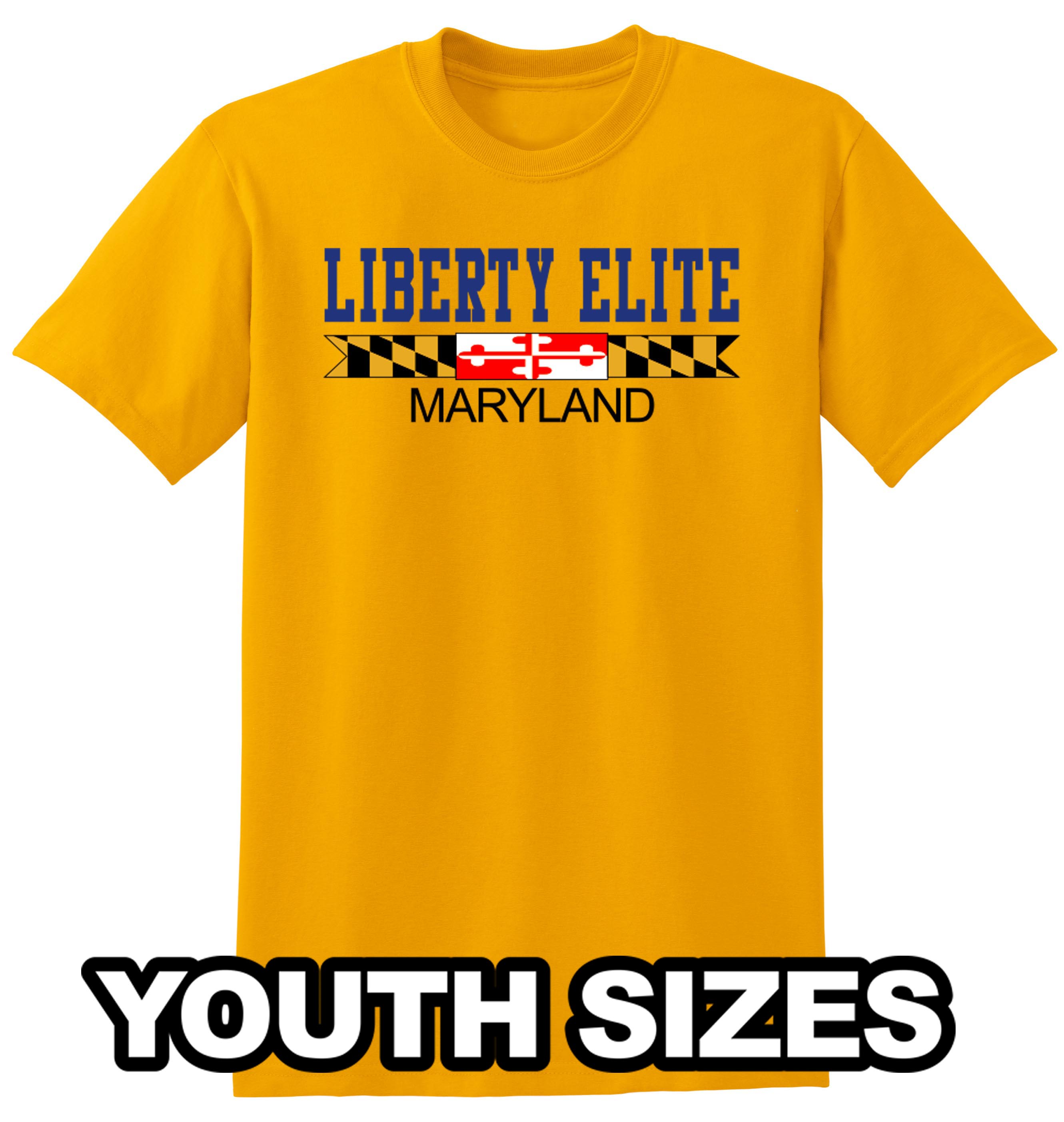 LEB-8000BGLD-MD YOUTH UNISEX GOLD 50/50 BLEND SHORT SLEEVE TEE WITH MARYLAND LOGO