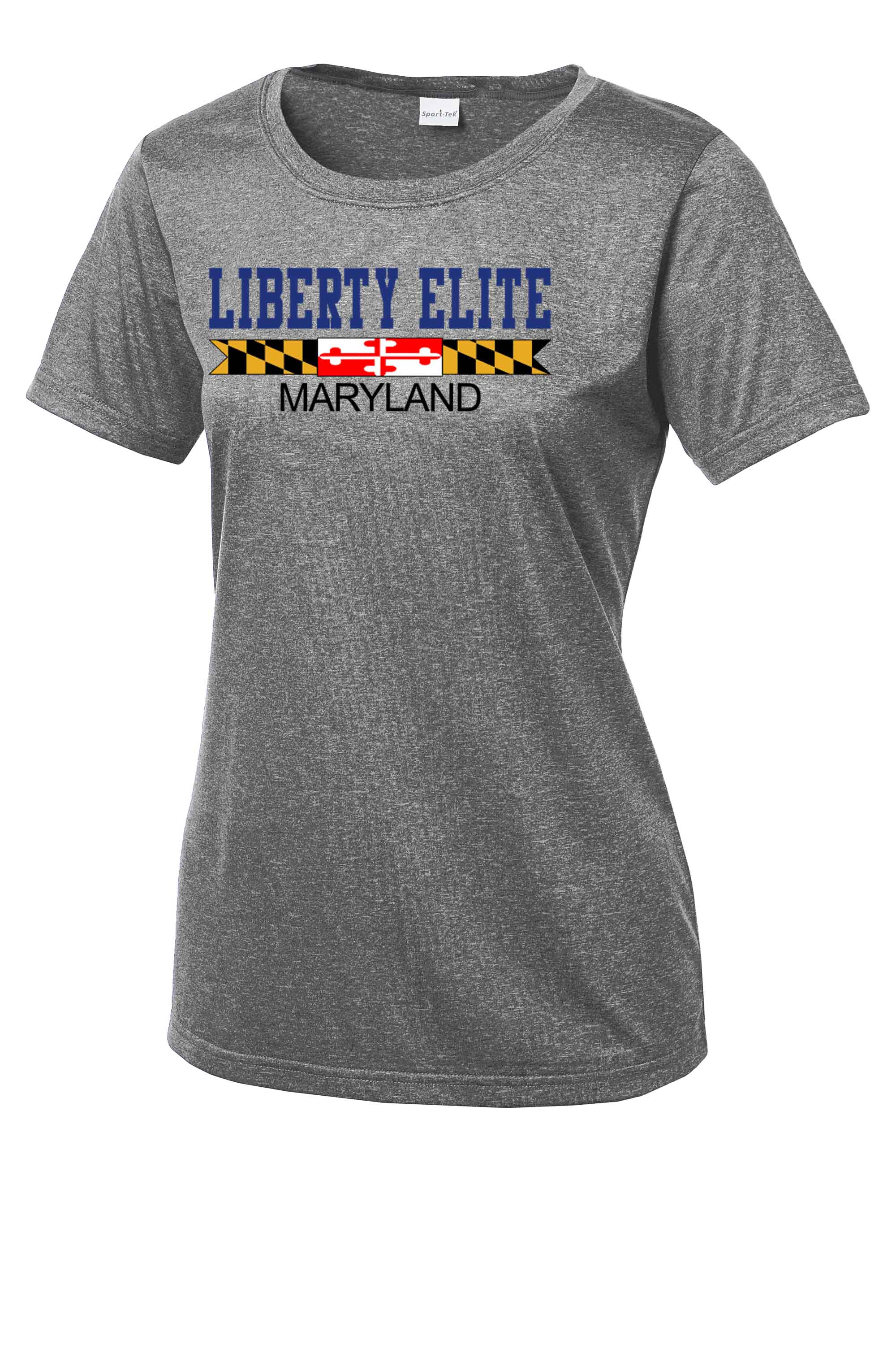 LEL-LST360GRY-MD LADIES VINTAGE HEATHER MOISTURE WICKING SHORT SLEEVE TEE WITH MARYLAND LOGO