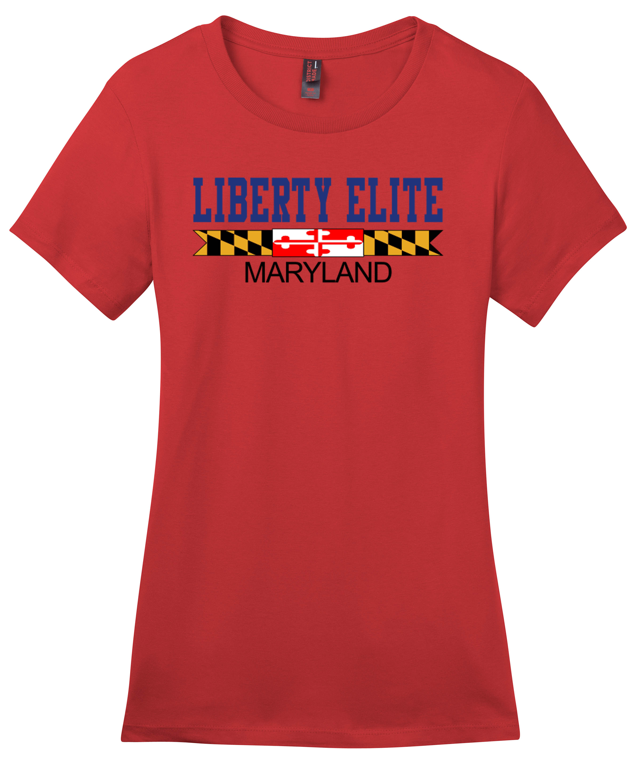 LEL-DM104LRD-MD LADIES RED CREW NECK 100% RINGSPUN COTTON TEE WITH MARYLAND LOGO