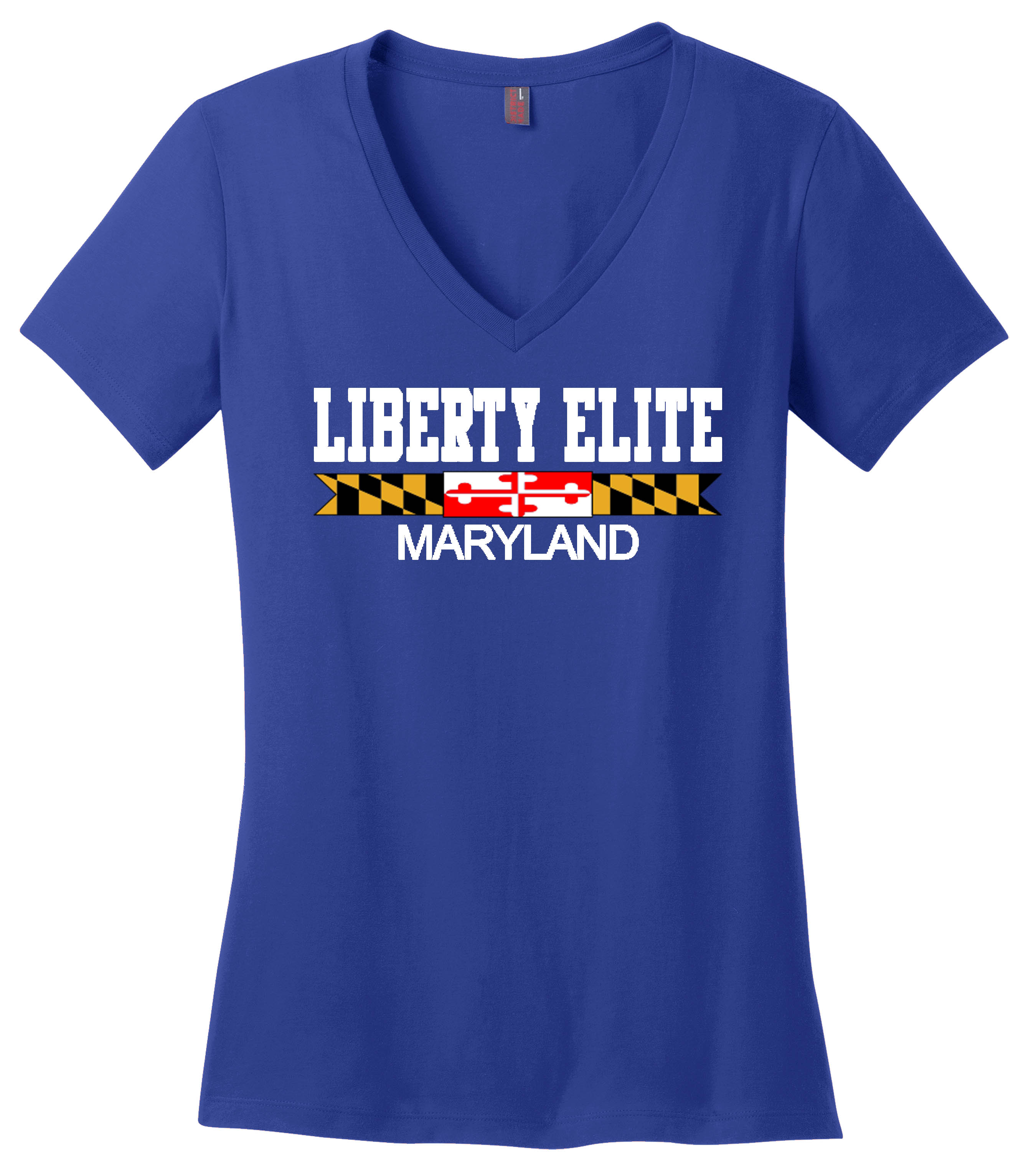 LEL-DM1170CROY-MD LADIES ROYAL BLUE 100% RINGSPUN COTTON V-NECK TEE WITH MARYLAND LOGO