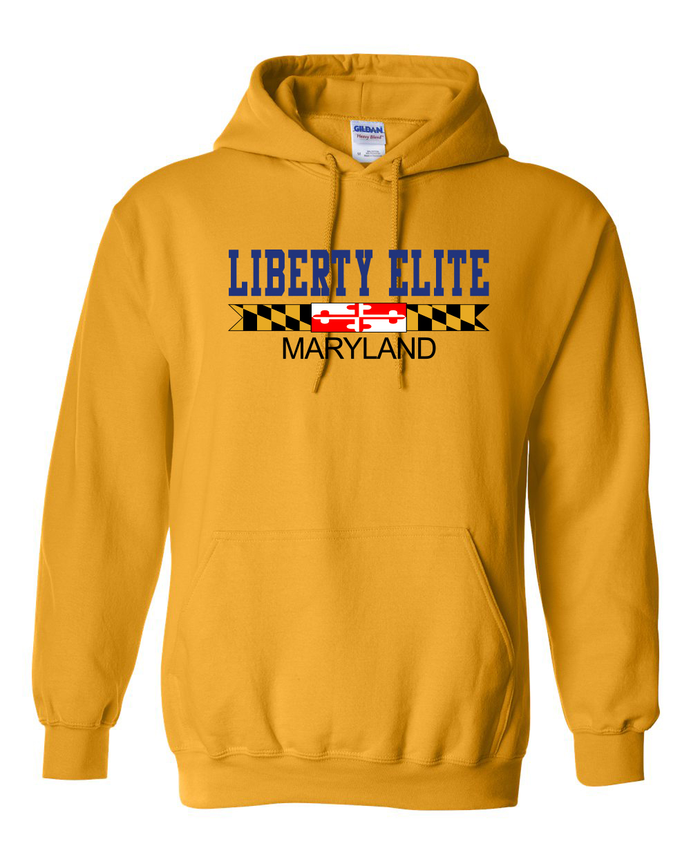 LEU-18500GLD-MD ADULT UNISEX GOLD 50/50 BLEND HOODIE WITH MARYLAND LOGO