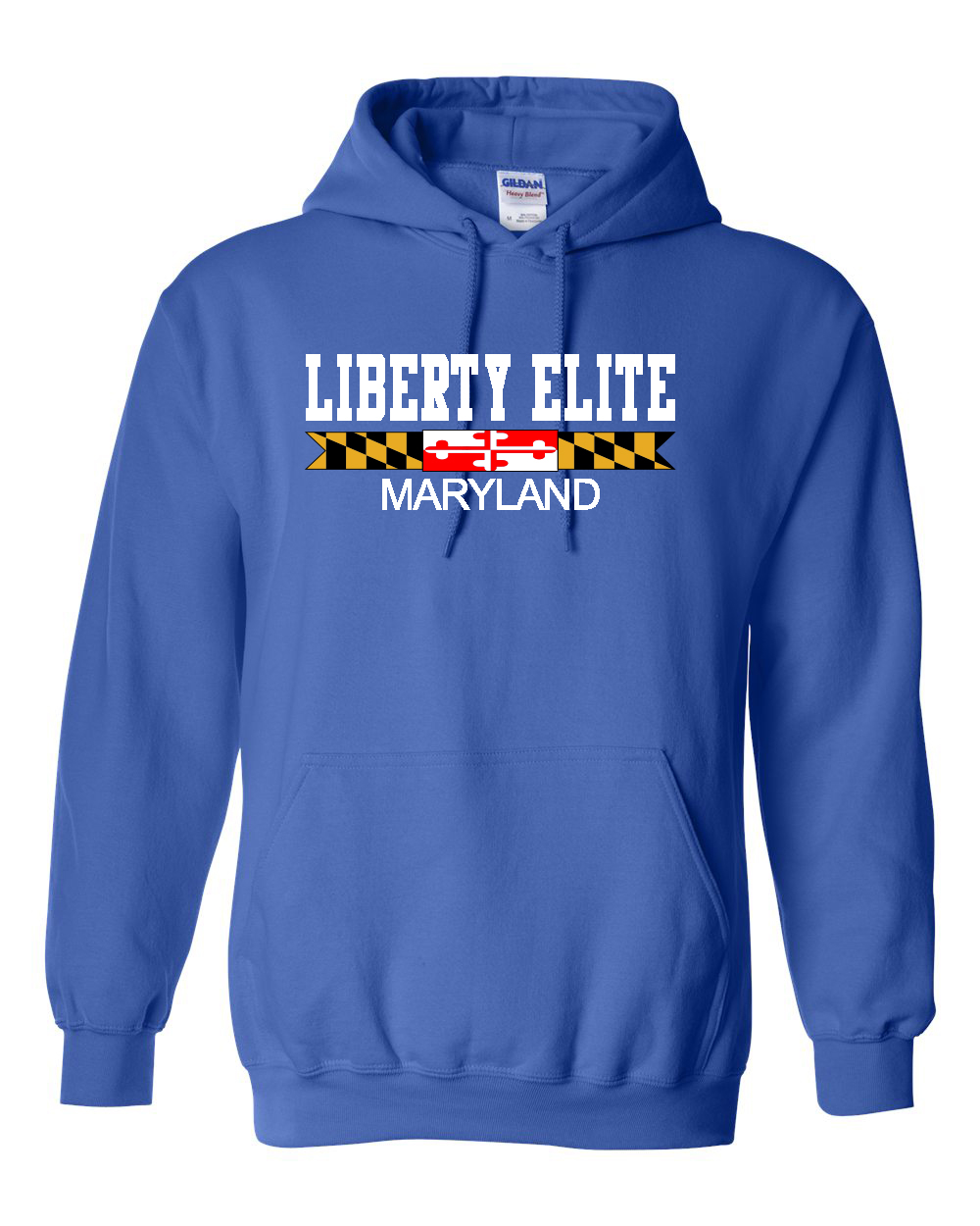 LEU-18500ROY-MD ADULT UNISEX ROYAL BLUE 50/50 BLEND HOODIE WITH MARYLAND LOGO