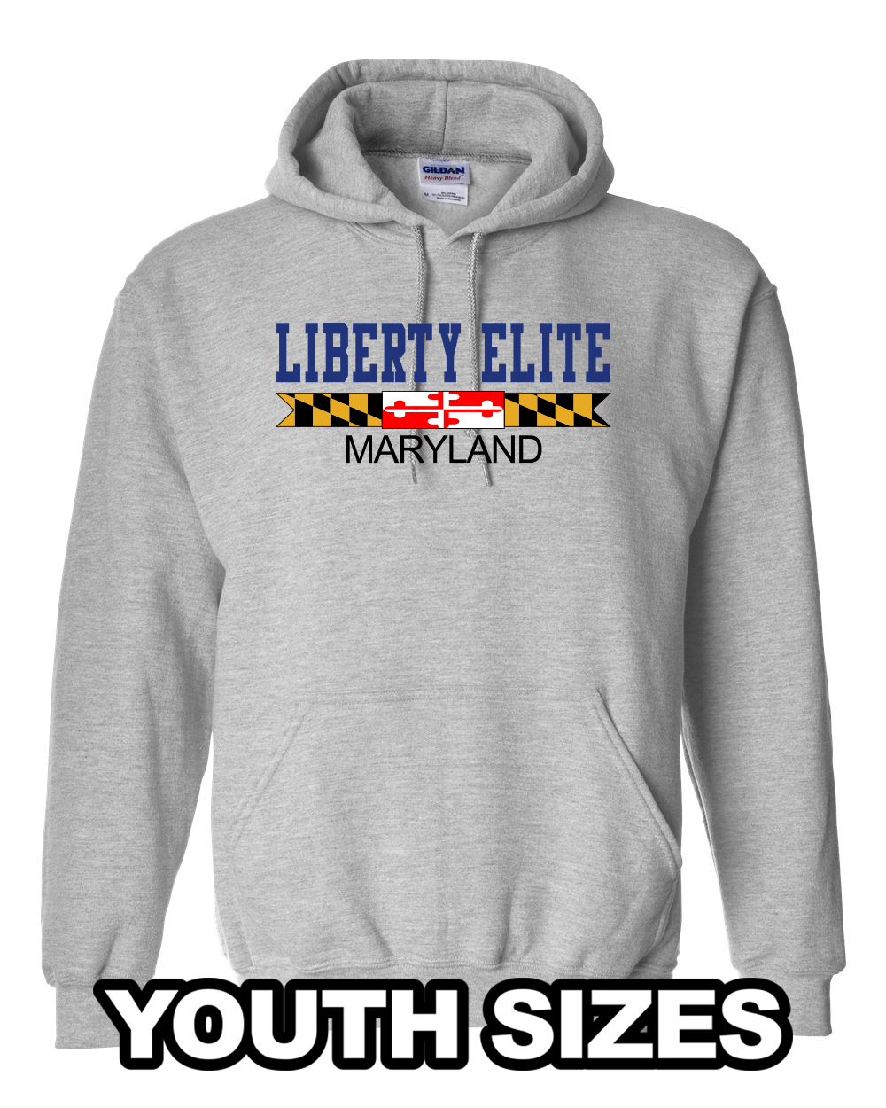 LEB-18500BGRY-MD YOUTH UNISEX SPORTS GRAY 50/50 BLEND HOODIE WITH MARYLAND LOGO