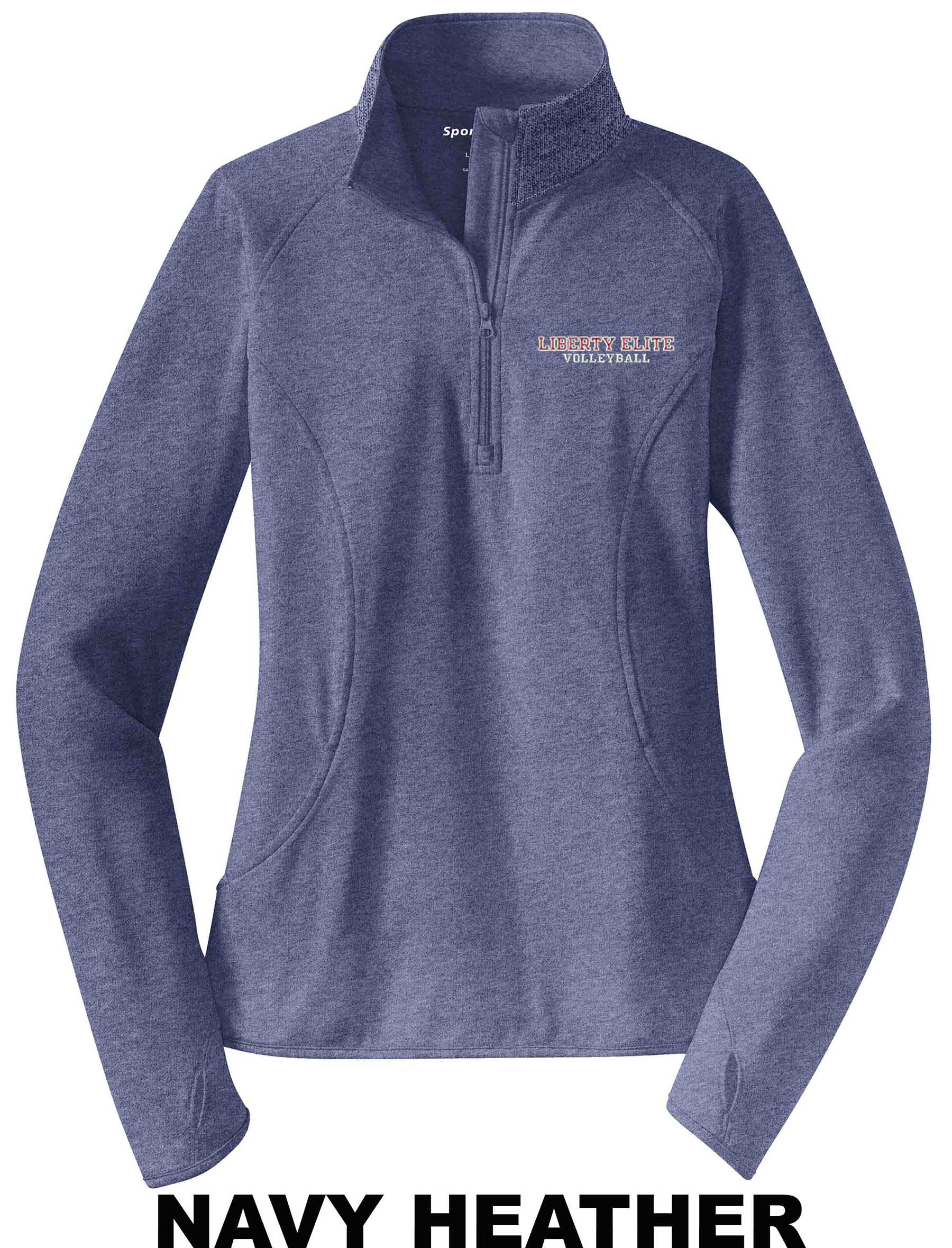 LEL-LST850NVHT LADIES NAVY HEATHER MOISTURE WICKING 1/4 ZIP PULLOVER - EMBROIDERED