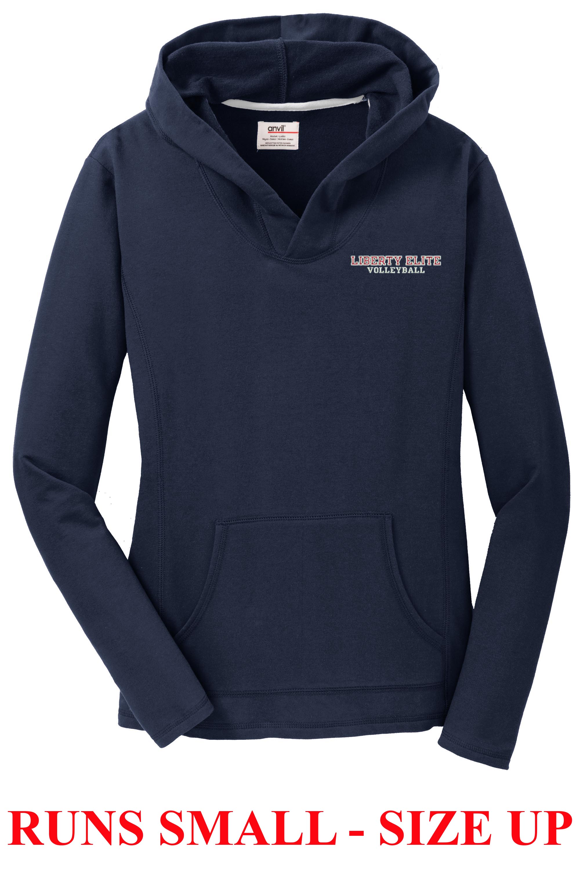 LEL-72500LNV LADIES NAVY FRENCH TERRY HOODED PULLOVER - EMBROIDERED