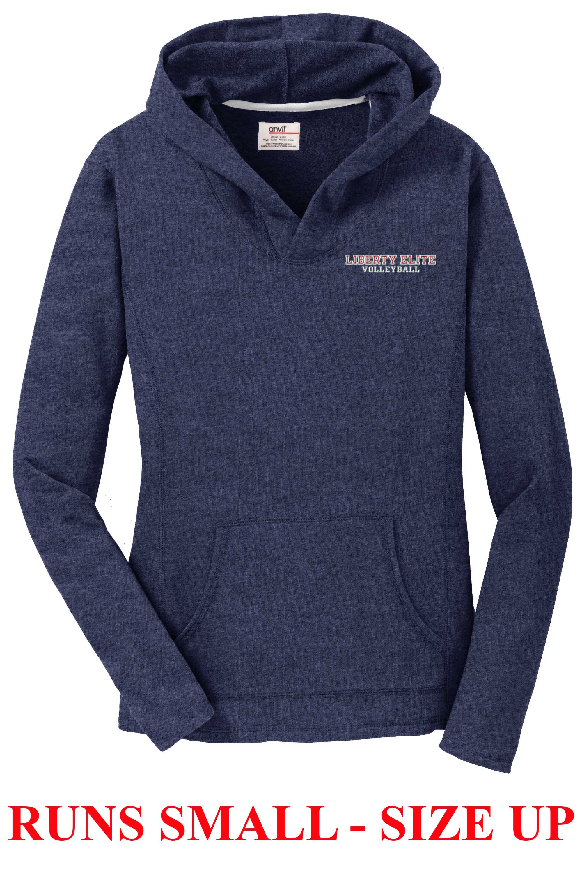 LEL-72500LBLHT LADIES BLUE HEATHER FRENCH TERRY HOODED PULLOVER - EMBROIDERED